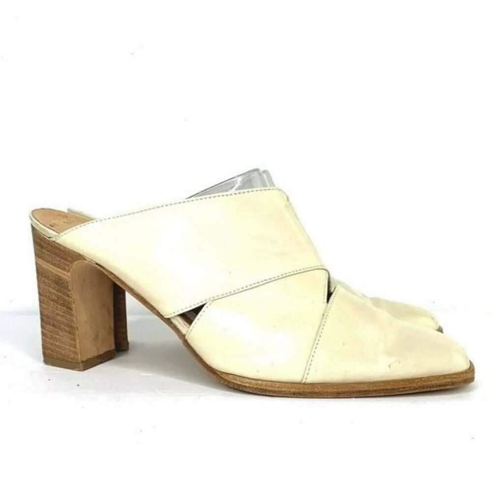 Privilege Spain White Leather Sandals w Wooden Heel Shoes Sz 41 10 Open Toe